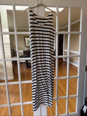 Garnet Hill Navy and White Striped Tank Maxi Dress